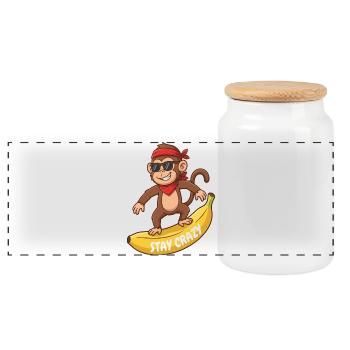 Bleib verrückter Affe auf Banana - Panorama Keksdose mit Holzdeckel - Weiß - Vorne