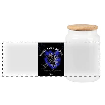 Back_andWhite_IllustrationT-ShirtBelieveinYourself - Panoramic Cookie Jar with Wooden Lid - white - Front