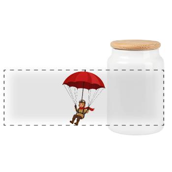 unge with parachute funny adventure motif - Panoramic Cookie Jar with Wooden Lid - white - Front