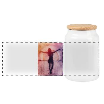 Woman by the Sea - Hand Carved Printable - Panoramic Cookie Jar with Wooden Lid - white - Front