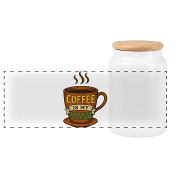 Coffee Mana Tasse Illustration - Panorama Keksdose mit Holzdeckel - Weiß - Vorne