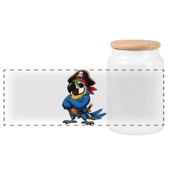 Pirate bird with eye patch - Panoramic Cookie Jar with Wooden Lid - white - Front
