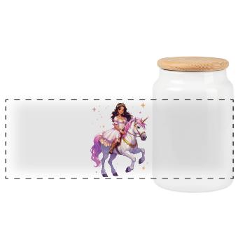 Princesse sur une licorne - Boîte à biscuits avec couvercle en bois - blanc - Devant