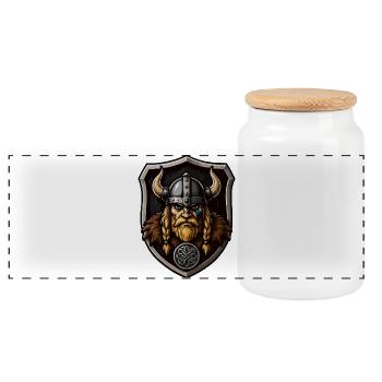 Vikingischer Krieger mit Schild - Panorama Keksdose mit Holzdeckel - Weiß - Vorne
