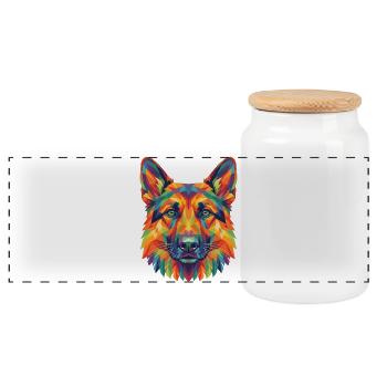 Bunte geometrische Deutscher Schäferhunde-Pop-Art - Panorama Keksdose mit Holzdeckel - Weiß - Vorne