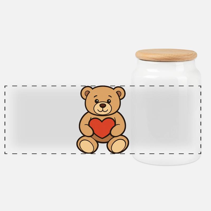 Teddybär mit Herz Comic Art  - Panorama Keksdose mit Holzdeckel - Weiß
