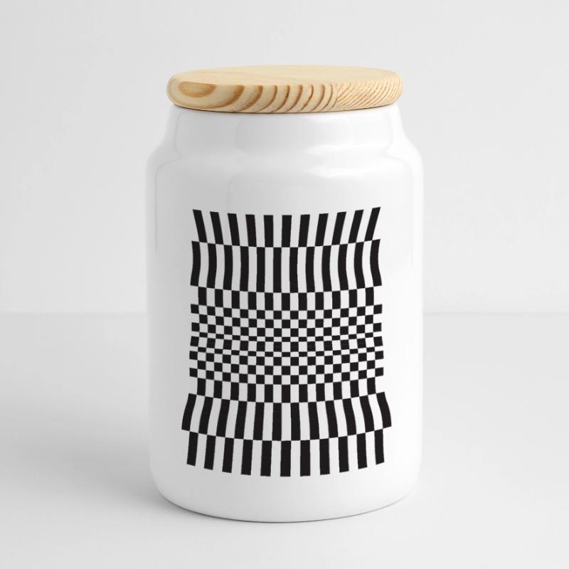 Geometric chessboard Grid Pattern Panoramic Cookie Jar with Wooden Lid