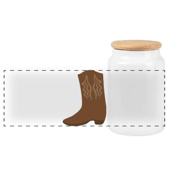 Western Boot Stitch Art - Panoramic Cookie Jar with Wooden Lid - white - Front
