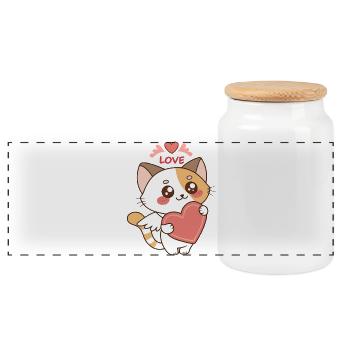 Kitten Angel Heart and Love - Panoramic Cookie Jar with Wooden Lid - white - Front