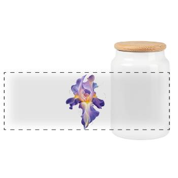 Glowing Iris Blossom Abstract Floral Motif - Panoramic Cookie Jar with Wooden Lid - white - Front