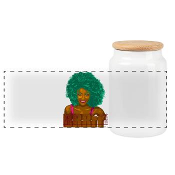 Türkisfarbenes Afro-Pop-Porträt - Panorama Keksdose mit Holzdeckel - Weiß - Vorne