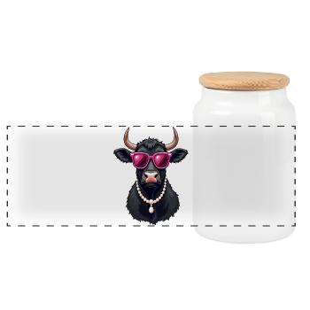 Cow - Panoramic Cookie Jar with Wooden Lid - white - Front