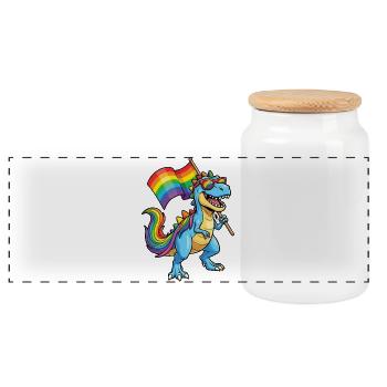 LGBTQ Pride Month - Proud Dinosaur! - Panoramic Cookie Jar with Wooden Lid - white - Front