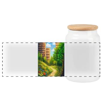 Urban Floral Trail - Panoramic Cookie Jar with Wooden Lid - white - Front