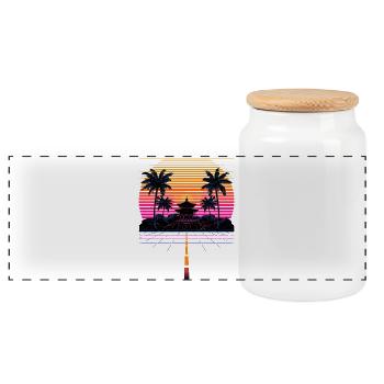 Vaporwave Synthwave Retro Pixel Aesthetic Design - Panorama Keksdose mit Holzdeckel - Weiß - Vorne