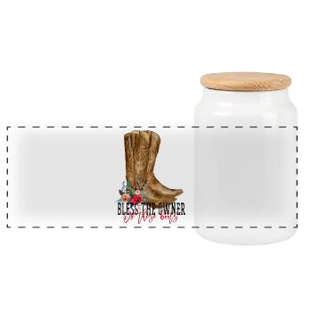 Bottes de cowboy aquarelle florales - Boîte à biscuits avec couvercle en bois - blanc - Devant