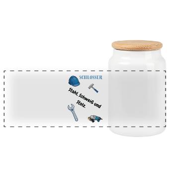 Schlosser T-Shirt Lustiges Geschenk Metallbau-Fans - Panorama Keksdose mit Holzdeckel - Weiß - Vorne