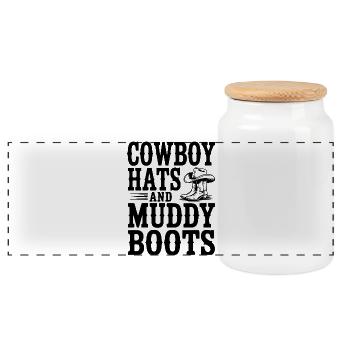 Chapeaux de cow-boy et bottes boueuses - Boîte à biscuits avec couvercle en bois - blanc - Devant