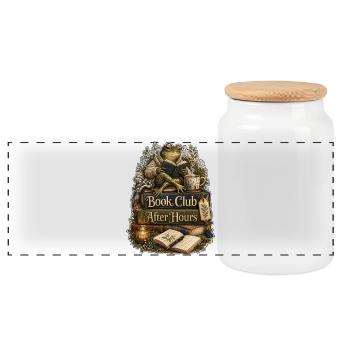Book Club After Hours Frog - Panoramic Cookie Jar with Wooden Lid - white - Front