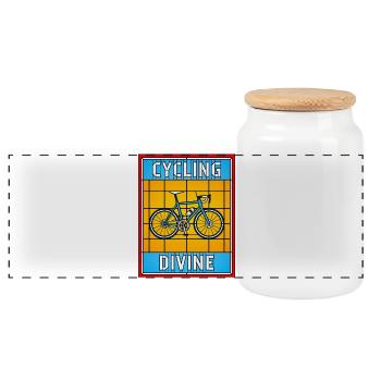 Cycling Divine Stained Glass Bicycle - Panoramic Cookie Jar with Wooden Lid - white - Front