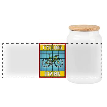 Cycling Divine Stained Glass - Panoramic Cookie Jar with Wooden Lid - white - Front