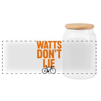 Watts Don't Lie Bike Power Design - Panoramic Cookie Jar with Wooden Lid - white - Front