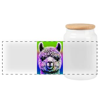 Alpaca - Panoramic Cookie Jar with Wooden Lid - white - Front