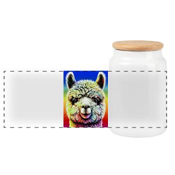 Alpaca - Panoramic Cookie Jar with Wooden Lid - white - Front