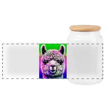 Alpaca - Panoramic Cookie Jar with Wooden Lid - white - Front