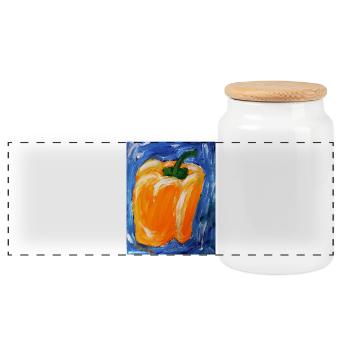 Orange pepper in expressionism - Panoramic Cookie Jar with Wooden Lid - white - Front