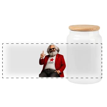 Karl Marx - My vote is secret - Panoramic Cookie Jar with Wooden Lid - white - Front