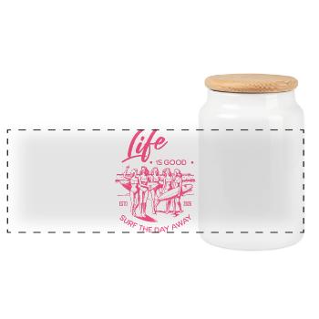 Life is good - Enjoy Life - Surf - Panorama Keksdose mit Holzdeckel - Weiß - Vorne