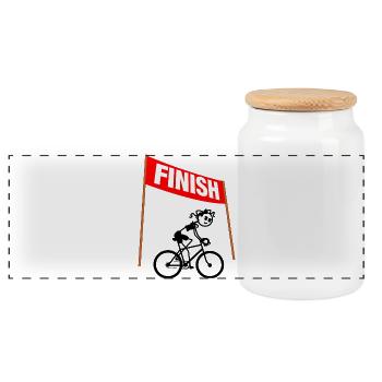 Young Cycling Girl Finisher - Panoramic Cookie Jar with Wooden Lid - white - Front