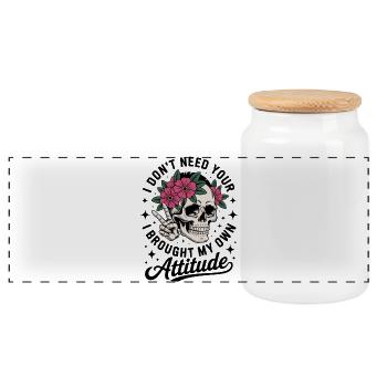 Crâne de couronne florale avec votre propre attitude cadeau - Boîte à biscuits avec couvercle en bois - blanc - Devant