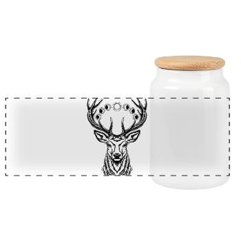 Cerf, phases de lune, cerfs rouges, bois, habitants de la forêt - Boîte à biscuits avec couvercle en bois - blanc - Devant