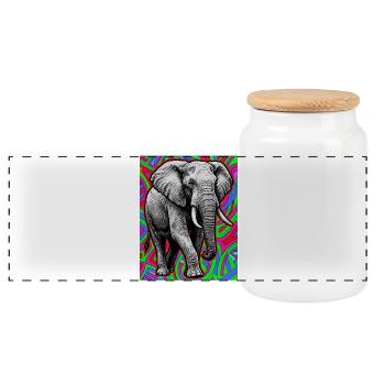 elephant - Panoramic Cookie Jar with Wooden Lid - white - Front
