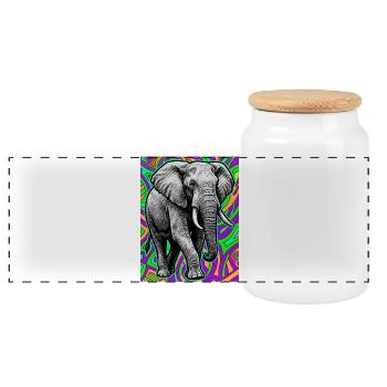 elephant - Panoramic Cookie Jar with Wooden Lid - white - Front