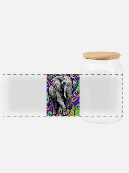 elephant - Panoramic Cookie Jar with Wooden Lid - white