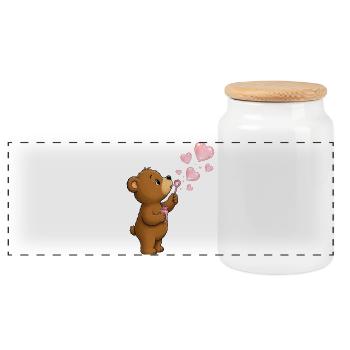 Petit ours mignon avec motif de bulles de savon en forme de cœur - Boîte à biscuits avec couvercle en bois - blanc - Devant