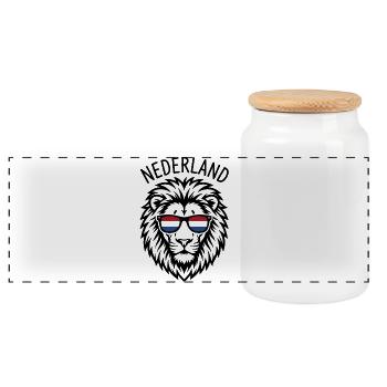 Nederland Lion in Dutch Flag Sunglasses - Boîte à biscuits avec couvercle en bois - blanc - Devant