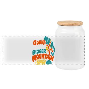 Größere Berge Meme-Kletterdesign - Panorama Keksdose mit Holzdeckel - Weiß - Vorne