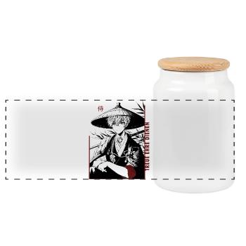 Samurai  - Panorama Keksdose mit Holzdeckel - Weiß - Vorne