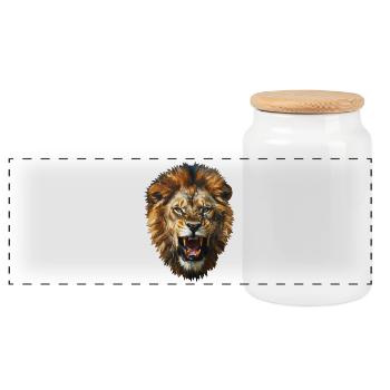 Lion's Head - Panoramic Cookie Jar with Wooden Lid - white - Front