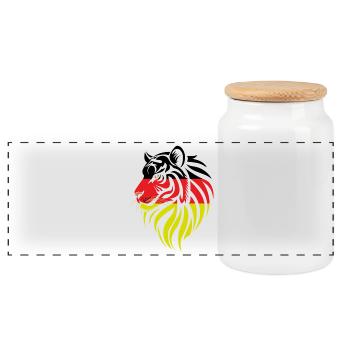 Alemania - Germany - Tiger Flags - Panoramic Cookie Jar with Wooden Lid - white - Front