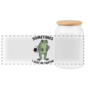 Frog Saying Humor Sometimes I Just Be Fartin - Panoramic Cookie Jar with Wooden Lid - white - Front