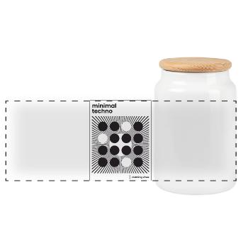 Minimal-Techno-Poster - Panorama Keksdose mit Holzdeckel - Weiß - Vorne