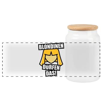Blondinen Dürfen Das! (Blondine / Blond / POS) - Panorama Keksdose mit Holzdeckel - Weiß - Vorne