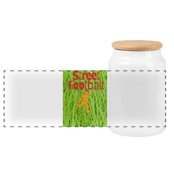 Street Football on Grass - Panoramic Cookie Jar with Wooden Lid - white - Front