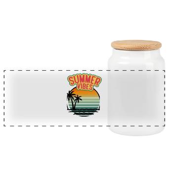Summer Feelings Palm Sunset Retro - Panoramic Cookie Jar with Wooden Lid - white - Front