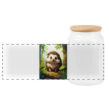 Hedgehog - Panoramic Cookie Jar with Wooden Lid - white - Front